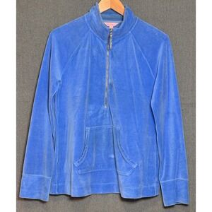 Lilly Pulitzer Blue Velour Half Zip‎ Pullover Bamboo Pull Sweater Womens Sz M